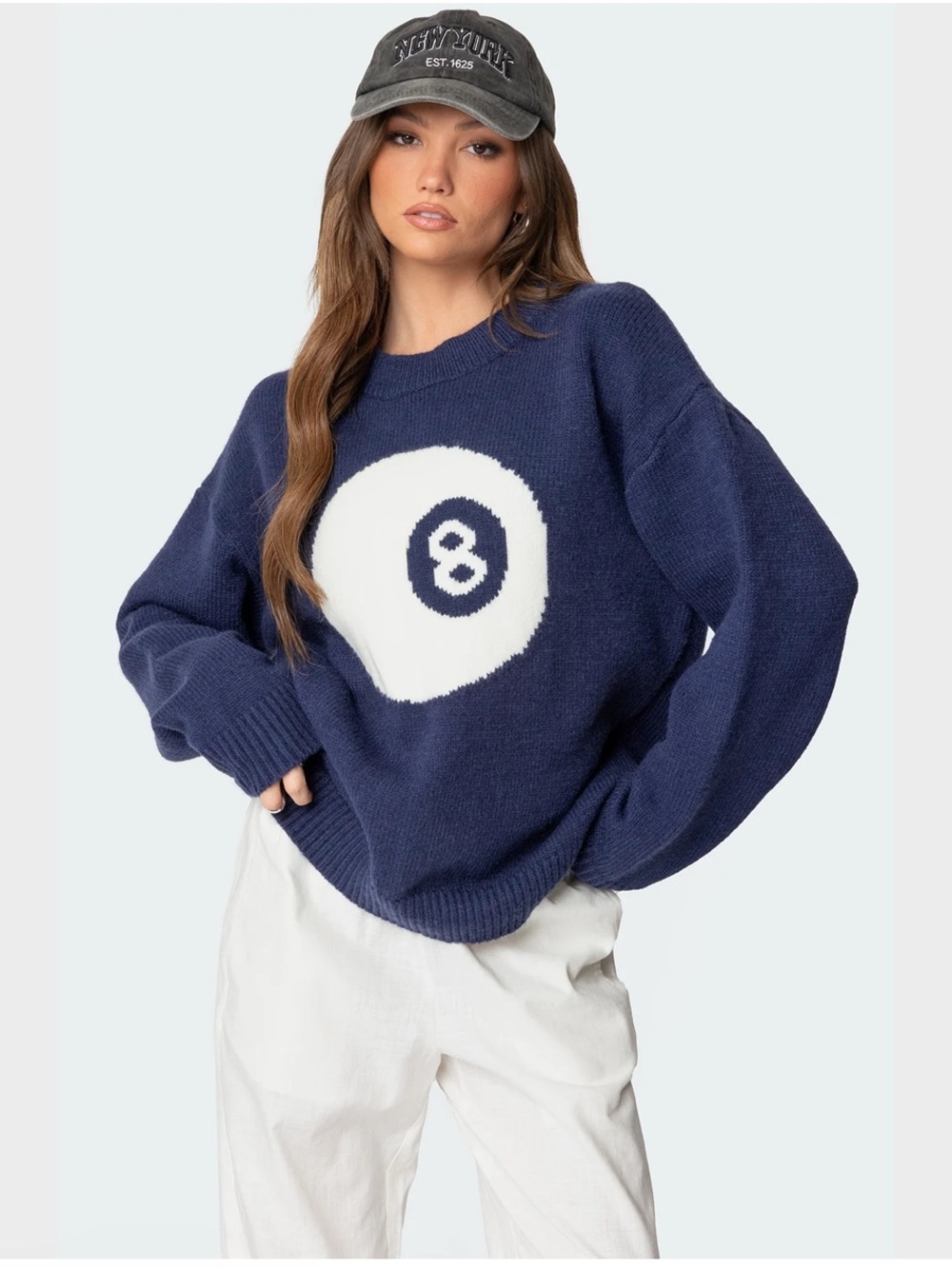 Edikted Navy Sweater with White 8-Ball